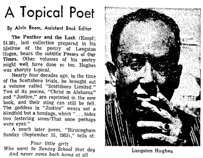 An article about Langston Hughes, Plain Dealer newspaper article 16 July 1967
