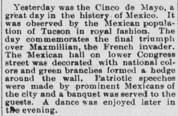 An article about Cinco de Mayo, Tucson Citizen newspaper article 6 May 1902