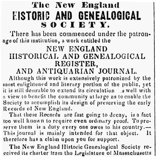 An article about the New England Historic and Genealogical Society, Berkshire County Whig newspaper article 24 August 1848