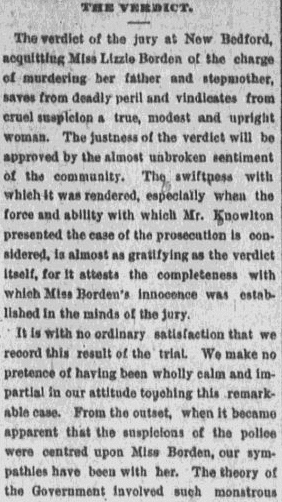 An article about Lizzie Borden, Boston Journal newspaper article 21 June 1893