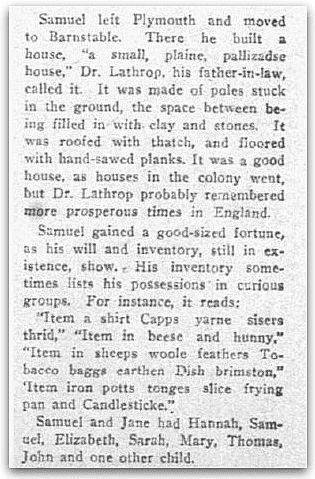 An article about Mayflower passenger Samuel Fuller, Dallas Morning News newspaper article 3 January 1915