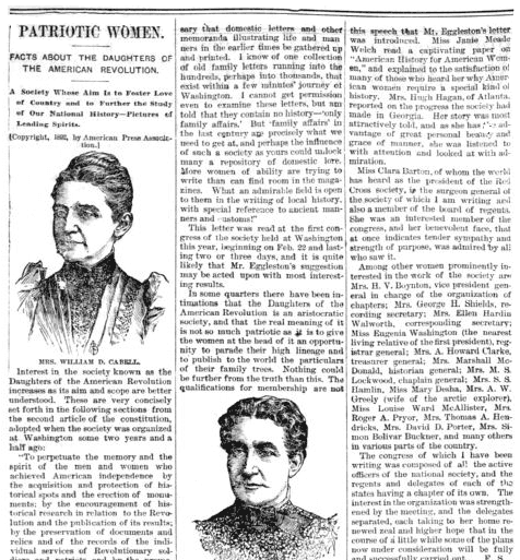 An article about the Daughters of the American Revolution, Idaho Statesman newspaper article 12 April 1892