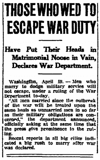 An article about the World War I draft, Jersey Journal newspaper article 19 April 1917