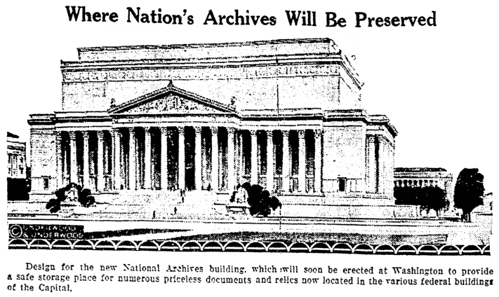 An article about the National Archives, National Labor Tribune newspaper article 27 August 1931