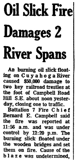 An article about the Cuyahoga River fire in Ohio, Plain Dealer newspaper article 23 June 1969