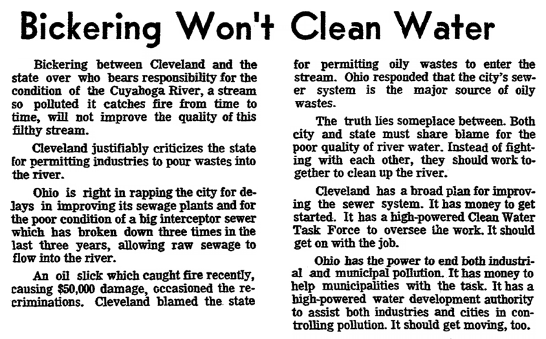 An article about the Cuyahoga River fire in Ohio, Plain Dealer newspaper article 8 July 1969