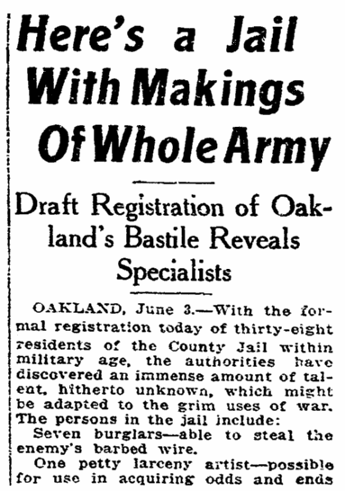 An article about the World War I draft, San Francisco Chronicle newspaper article 4 June 1917