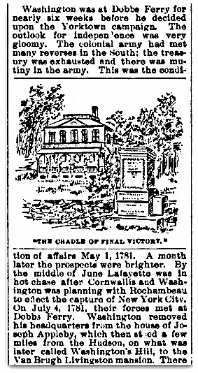 An article about Dobbs Ferry, New York, Crawford Avalanche newspaper article 5 July 1894