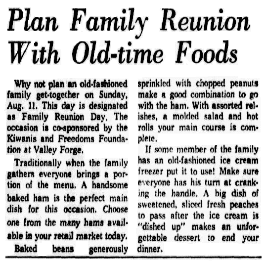 An article about family reunions, Dallas Morning News newspaper article 25 July 1968