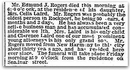 An obituary for Edmund Rogers, Evansville Courier and Press newspaper article An obituary for Edmund Rogers, Evansville Courier and Press newspaper article 