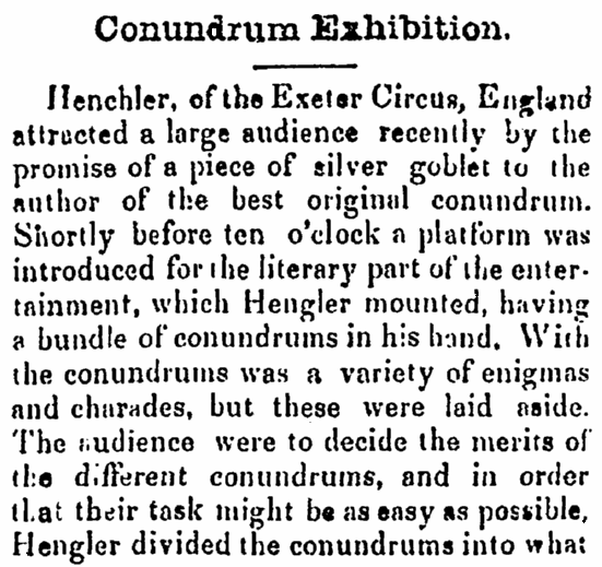 An article about a conundrum contest in England, Litchfield Republican newspaper article 5 April 1855