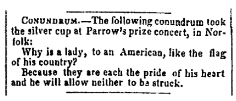 A riddle, Memphis Daily Eagle and Enquirer newspaper article 14 January 1854