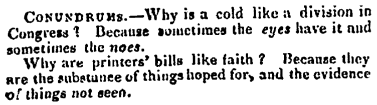 Riddles, Portland Advertiser newspaper article 22 April 1833