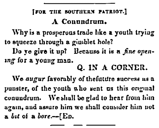 A riddle, Southern Patriot newspaper article 10 February 1848