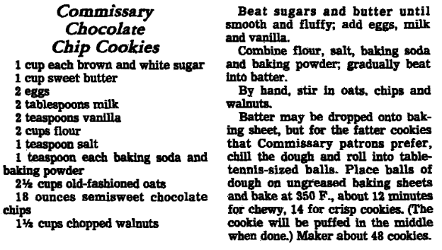 An article with recipes for chocolate chip cookies, Arkansas Gazette newspaper article 16 June 1982