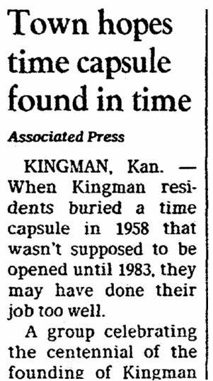 An article about time capsules, Dallas Morning News newspaper article 28 May 1983