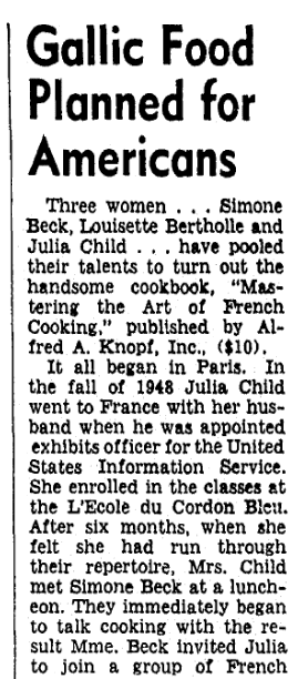 An article about Julia Child, Evening Star newspaper article 1 March 1962