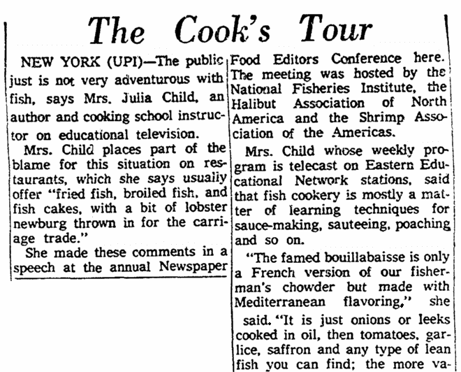 An article about Julia Child, Greensboro Daily News newspaper article 25 October 1964