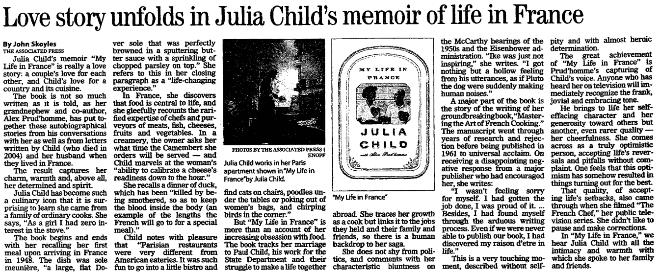 An article about Julia Child, Register Star newspaper article 16 April 2006