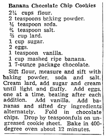 An article with recipes for chocolate chip cookies, Seattle Daily Times newspaper article 19 June 1942