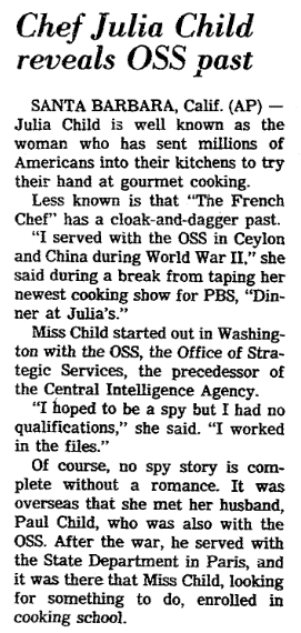 An article about Julia Child, Springfield Union newspaper article 15 October 1983