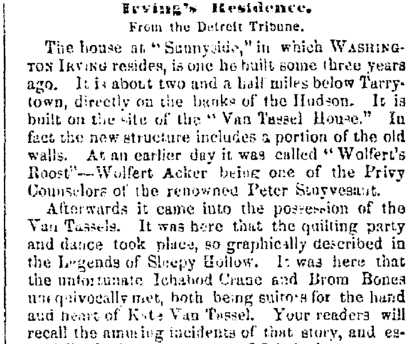 An article about Wolfert Acker's house, Albany Evening Journal newspaper article 3 February 1855