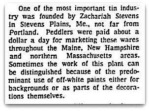 An article about Zachariah Stevens and tinware, Boston Herald newspaper article 27 June 1971