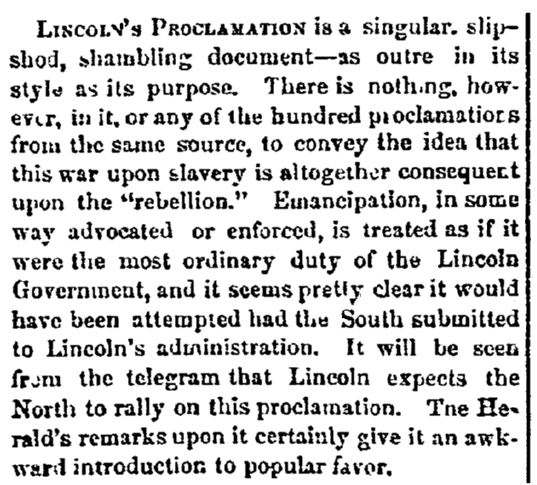 An article about Abraham Lincoln and the Emancipation Proclamation, Macon Telegraph newspaper article 1 October 1862