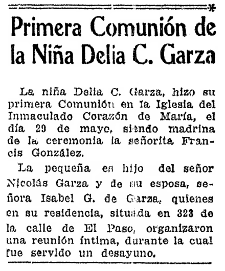 An article about Delia Garza, Prensa newspaper article 19 June 1938