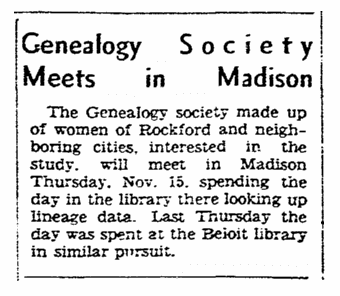 An article about a genealogy society, Register-Republic newspaper article 20 October 1934