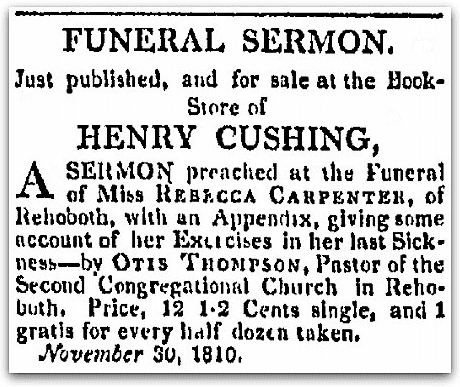 An ad by bookseller Henry Cushing, Rhode-Island American newspaper advertisement 18 December 1810