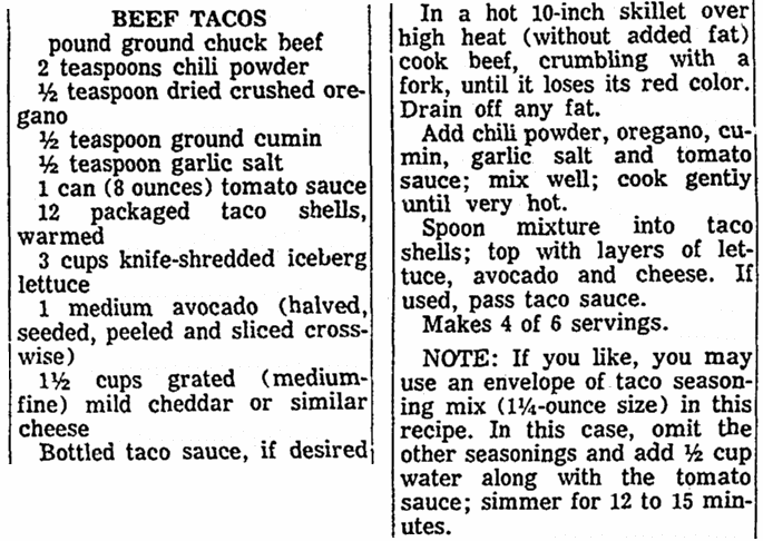 A taco recipe, Advocate newspaper article 23 May 1971