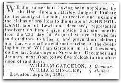 An article about William Garcelon, Gazette newspaper article 28 September 1824