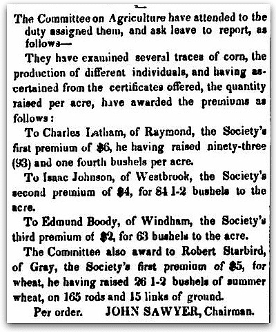 An article about Robert Starbird, Maine Farmer and Mechanic’s Advocate newspaper article 18 November 1843