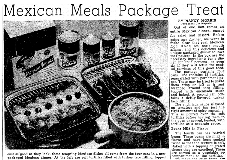 An article about Mexican food, Oregonian newspaper article 14 July 1952