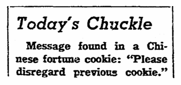 An article about fortune cookies, Oregonian newspaper article 5 August 1961