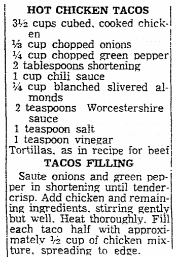 A taco recipe, Oregonian newspaper article 4 November 1960