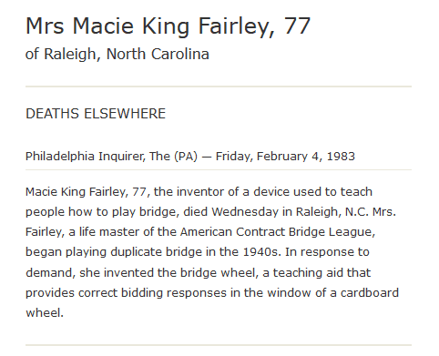 An obituary for Macie Fairley, Philadelphia Inquirer newspaper article 4 February 1983