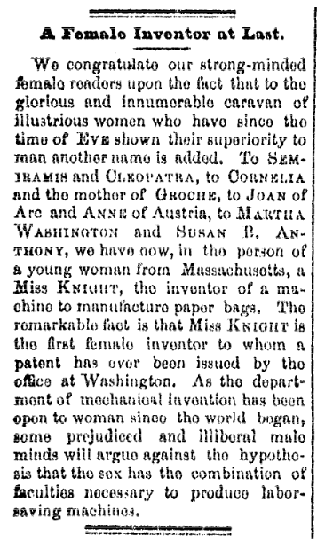 An article about Martha Knight, San Francisco Chronicle newspaper article 9 December 1872