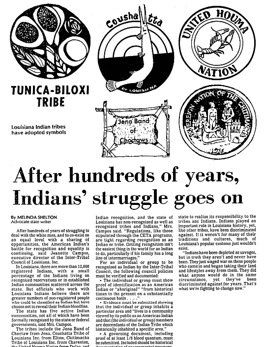 An article about Native Americans, Advocate newspaper article 7 August 1983