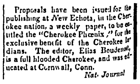 An article about the Cherokee Phoenix newspaper, Connecticut Gazette newspaper article 5 December 1827