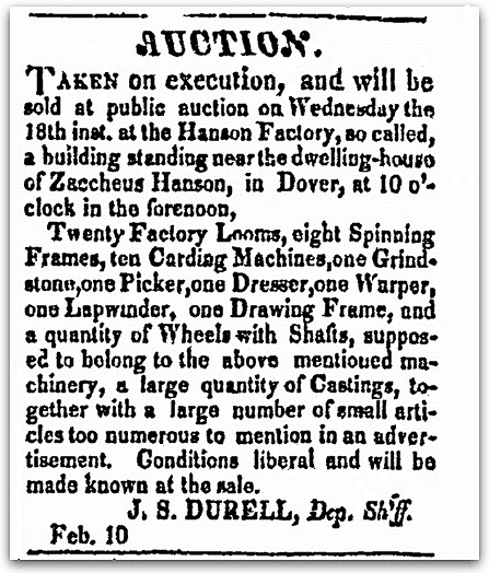 An article about the Hanson Factory in New Hampshire, New-Hampshire Republican newspaper article 10 February 1829