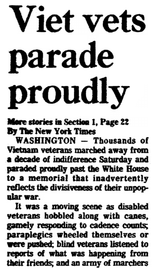 An article about the Vietnam Veterans Memorial, Times-Picayune newspaper article 14 November 1982