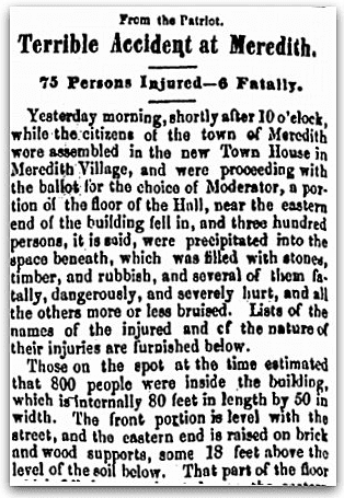 An article about the "Great Catastrophe" in Meredith, New Hampshire, Weekly Union newspaper article 21 March 1855