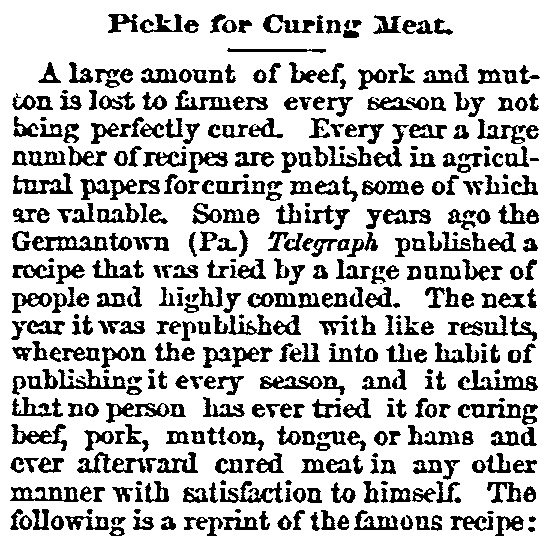 An article about pickled meat, Wisconsin State Journal newspaper article 27 March 1883