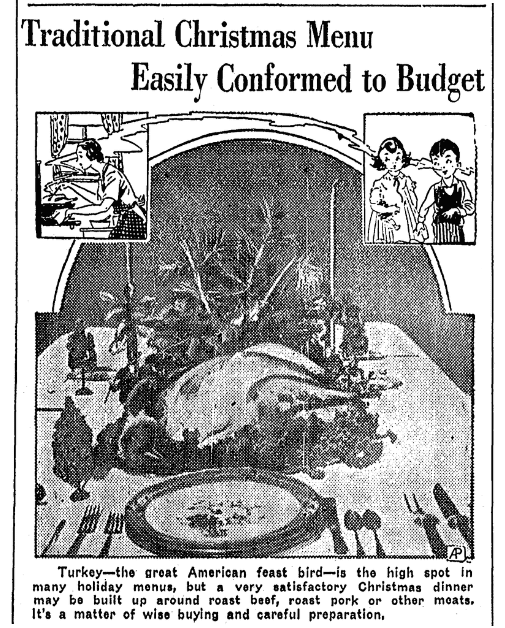 An article about Christmas dinner, Advocate newspaper article 23 December 1931