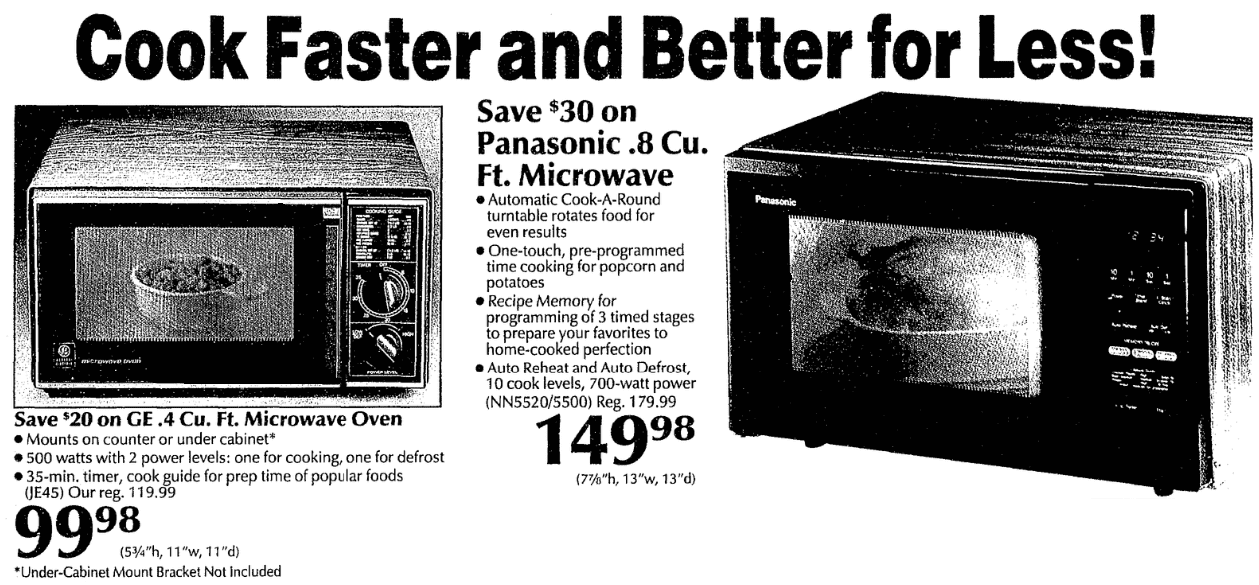 An ad for microwave ovens, Boston Herald newspaper advertisement 30 December 1990