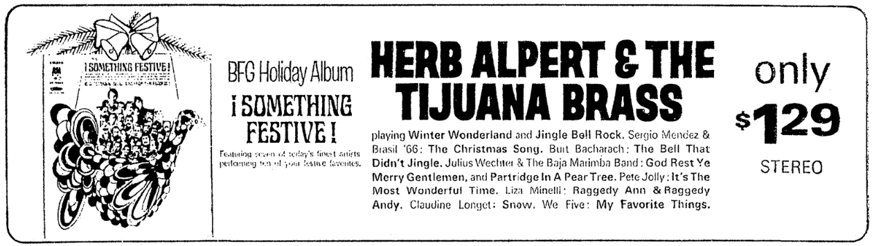 An ad for a Herb Alpert Christmas album, Boston Record American newspaper advertisement 12 November 1968