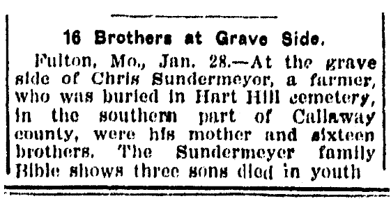 An article about the funeral for Chris Sundermeyer, Daily Illinois State Journal newspaper article 30 January 1910