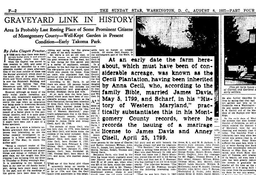 An article about a graveyard, Evening Star newspaper article 8 August 1937